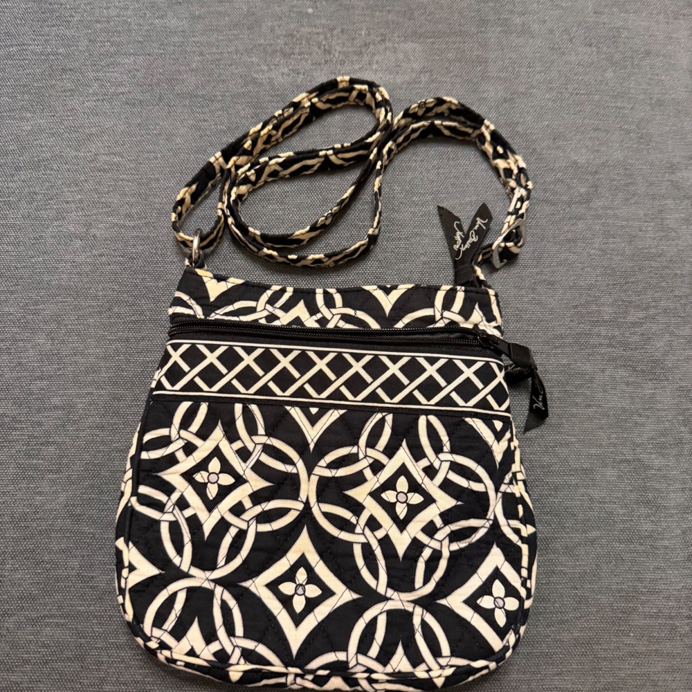 Vera Bradley Midnight Blues Quilted Cotton Crossbody Hipster Bag Black White